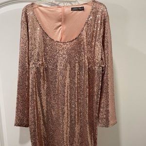 Gold sequin party dress.